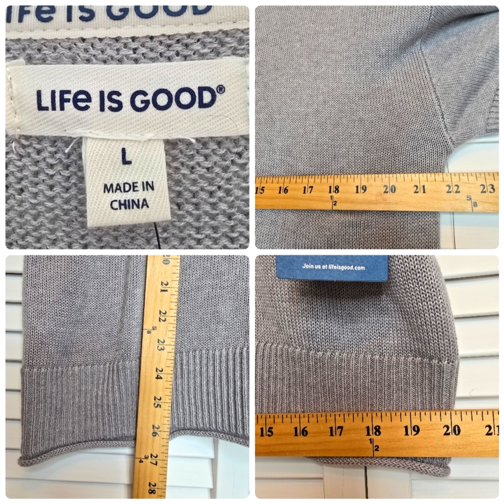 LIFE IS GOOD Women's Knit Sweater Tee Dog Graphic Grey Cotton Pullover Whimsical - Picture 7 of 9